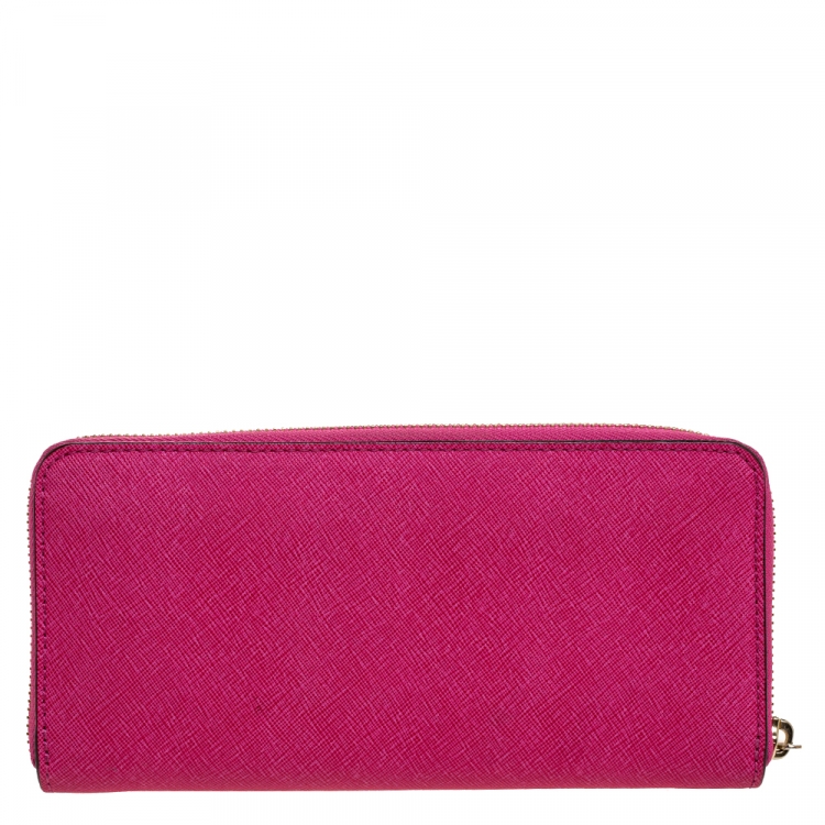 Pre Owned Michael Kors Fuchsia Leather Zip Around Wallet