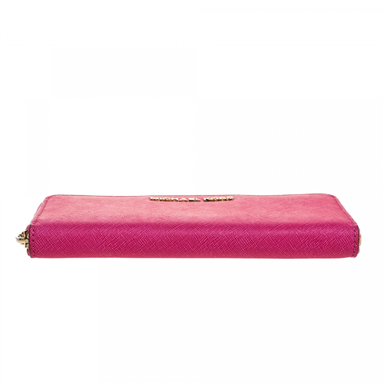 Pre Owned Michael Kors Fuchsia Leather Zip Around Wallet