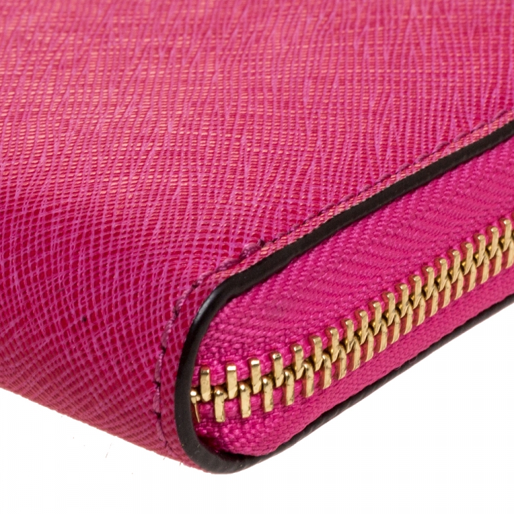 Pre Owned Michael Kors Fuchsia Leather Zip Around Wallet