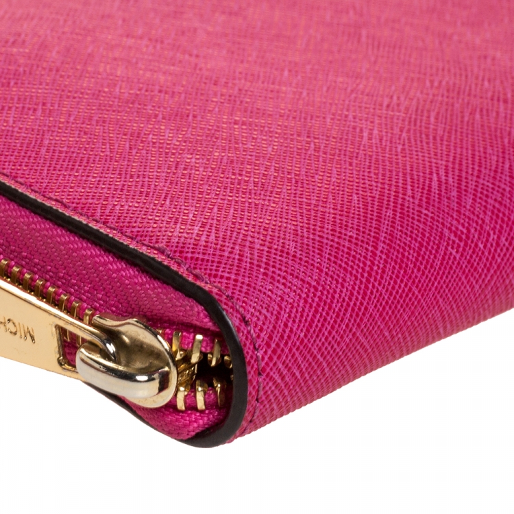 Pre Owned Michael Kors Fuchsia Leather Zip Around Wallet