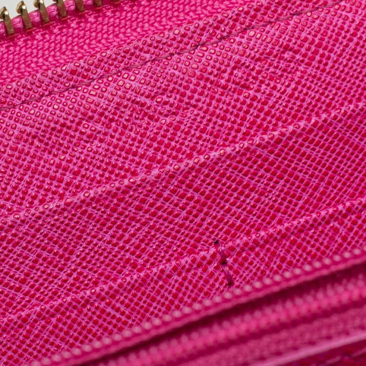 Pre Owned Michael Kors Fuchsia Leather Zip Around Wallet