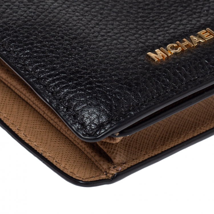 Pre Owned Michael Kors Black Leather Carryall Card Case Wallet