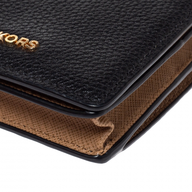 Pre Owned Michael Kors Black Leather Carryall Card Case Wallet