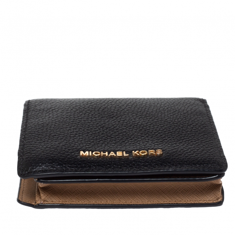 Pre Owned Michael Kors Black Leather Carryall Card Case Wallet