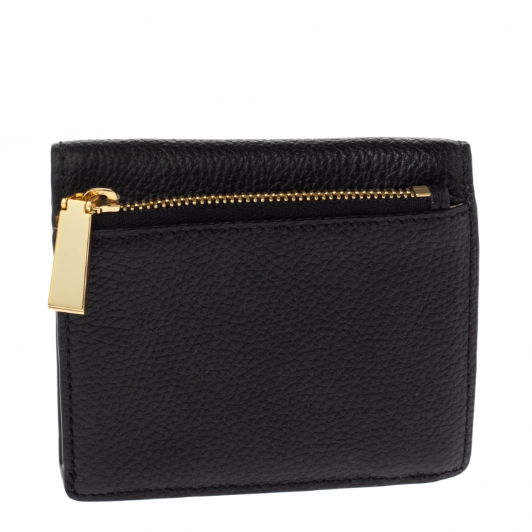 Pre Owned Michael Kors Black Leather Carryall Card Case Wallet