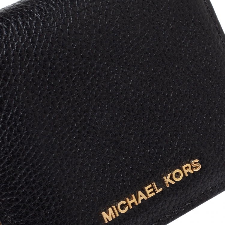 Pre Owned Michael Kors Black Leather Carryall Card Case Wallet
