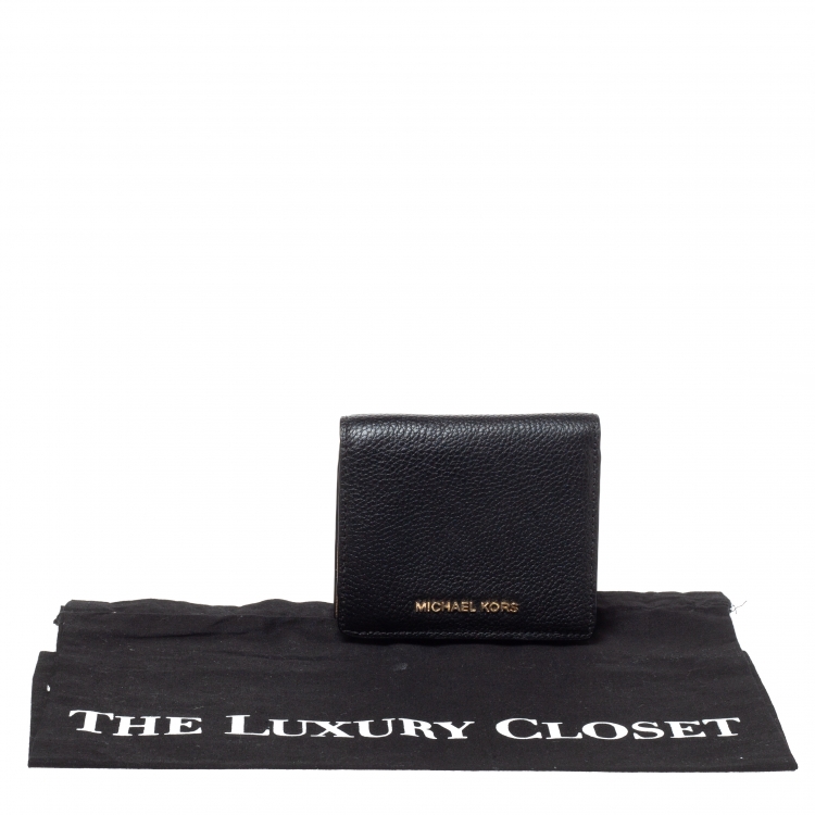Pre Owned Michael Kors Black Leather Carryall Card Case Wallet