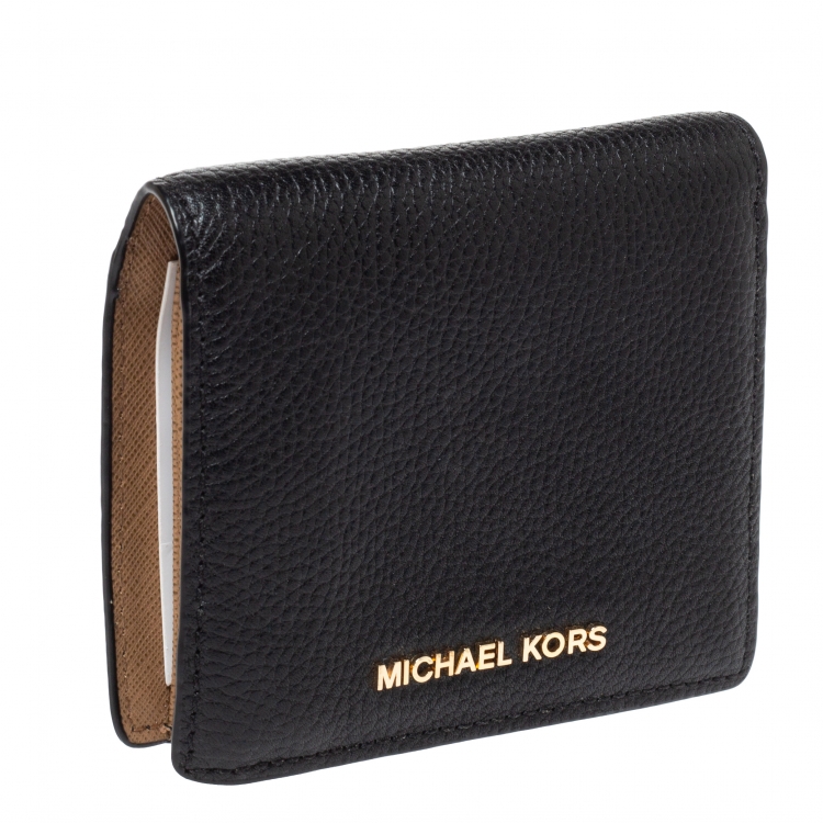Pre Owned Michael Kors Black Leather Carryall Card Case Wallet