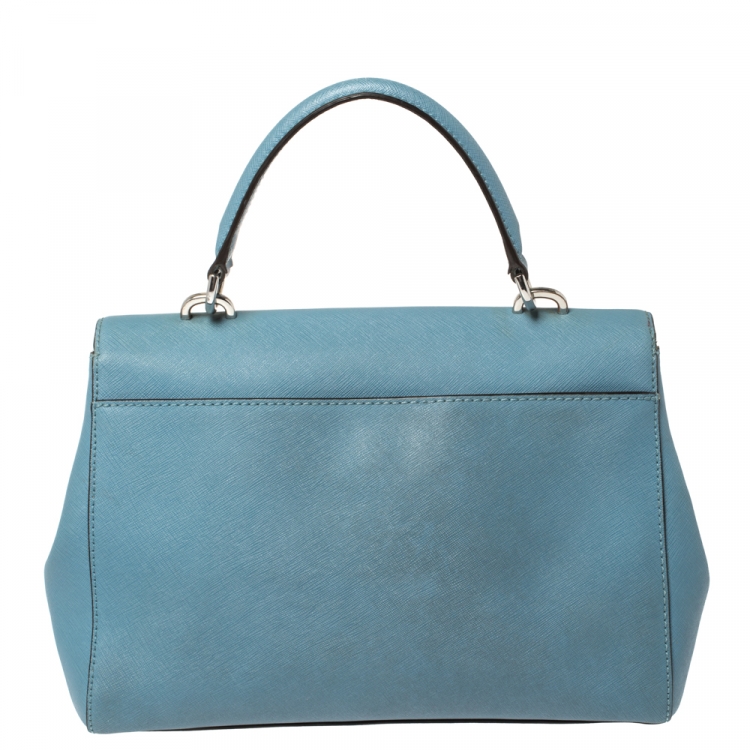 Pre Owned Michael Kors Blue Leather Medium Ava Top Handle Bag