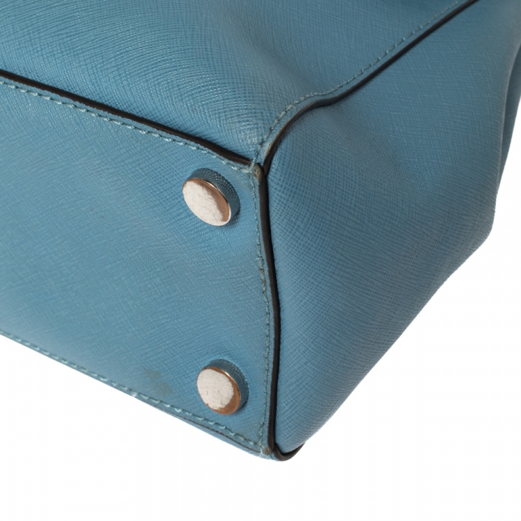Pre Owned Michael Kors Blue Leather Medium Ava Top Handle Bag