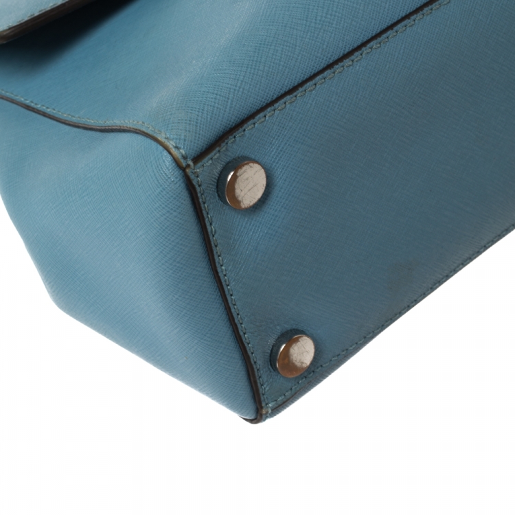 Pre Owned Michael Kors Blue Leather Medium Ava Top Handle Bag