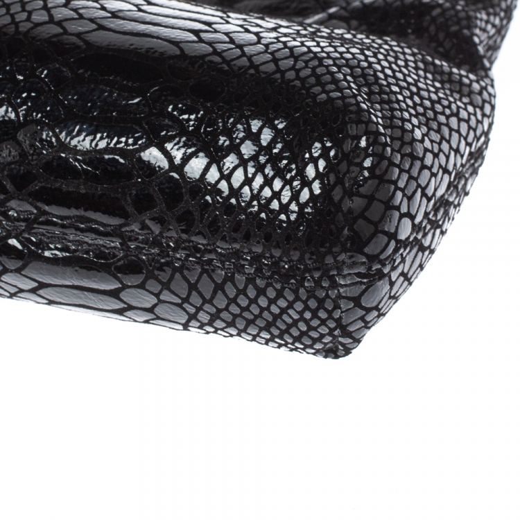 Pre Owned MICHAEL Michael Kors Black Patent Python Embossed Leather Berkley Clutch