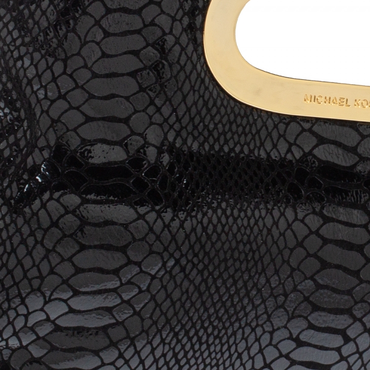 Pre Owned MICHAEL Michael Kors Black Patent Python Embossed Leather Berkley Clutch
