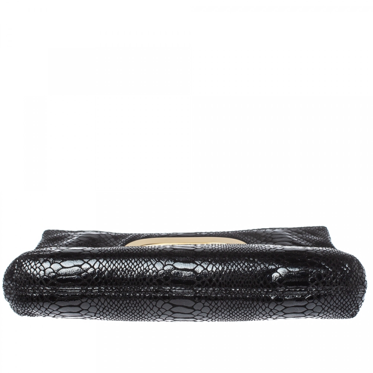 Pre Owned MICHAEL Michael Kors Black Patent Python Embossed Leather Berkley Clutch