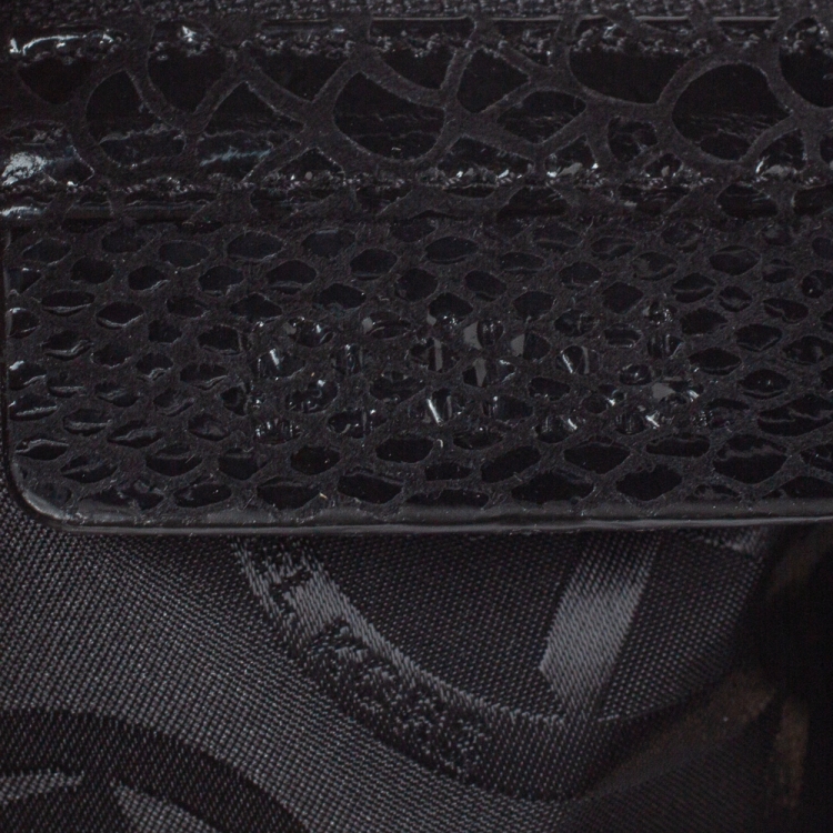 Pre Owned MICHAEL Michael Kors Black Patent Python Embossed Leather Berkley Clutch