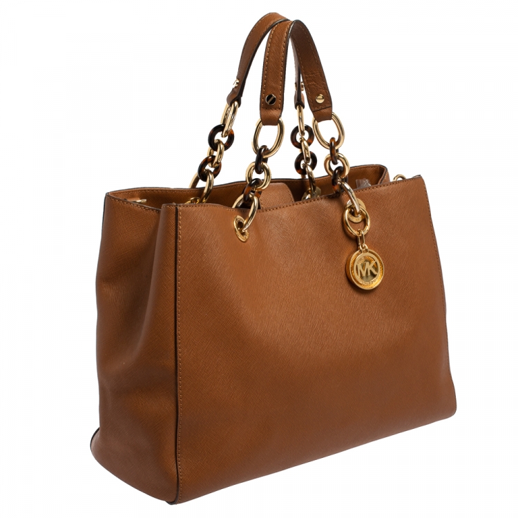 Pre Owned Michael Kors Brown Leather Large Cynthia Tote