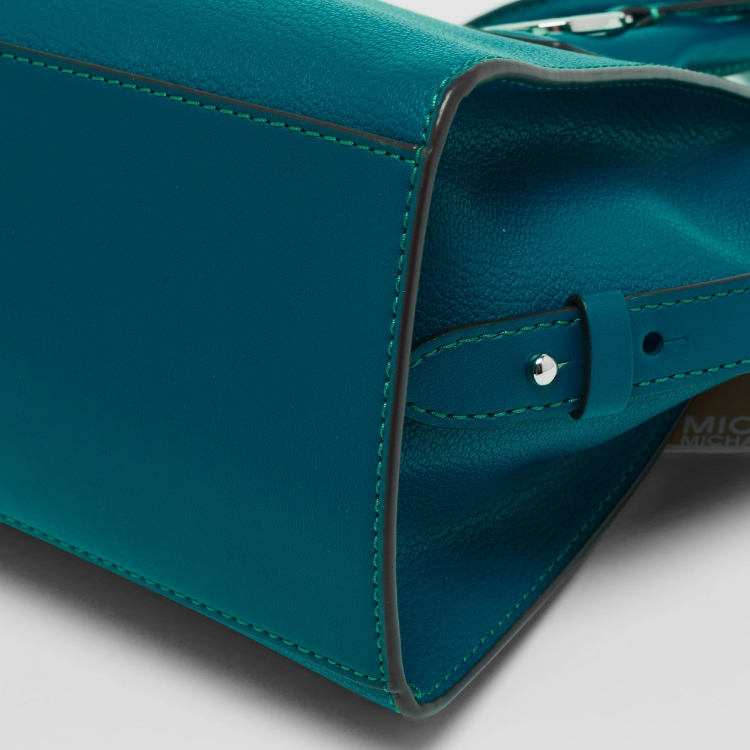 Pre Owned Michael Kors Blue Leather Small Avril Top Zip Satchel   