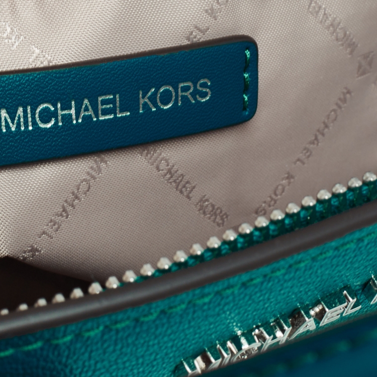Pre Owned Michael Kors Blue Leather Small Avril Top Zip Satchel   
