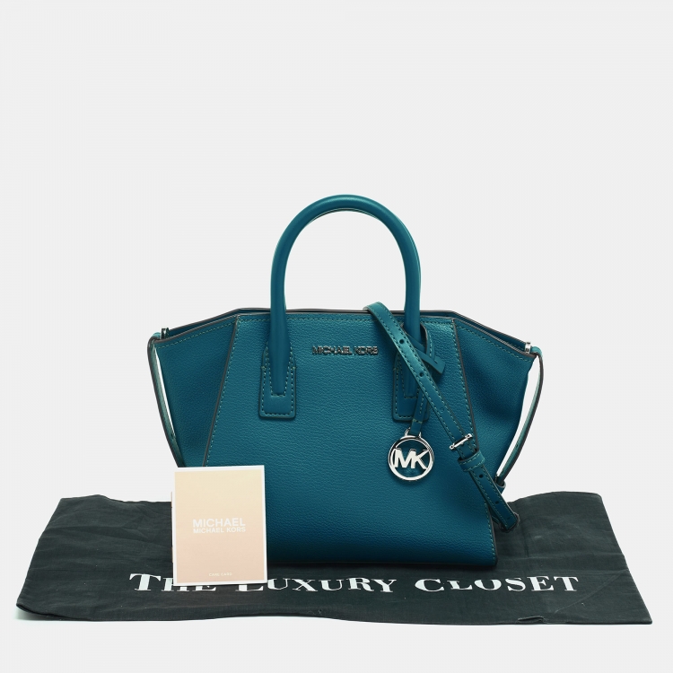 Pre Owned Michael Kors Blue Leather Small Avril Top Zip Satchel   