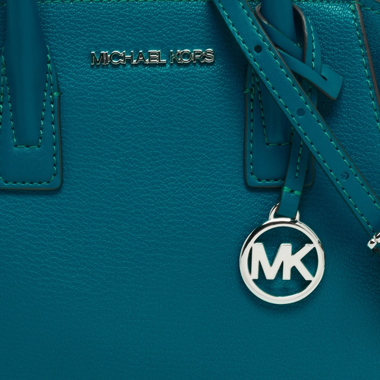 Pre Owned Michael Kors Blue Leather Small Avril Top Zip Satchel   