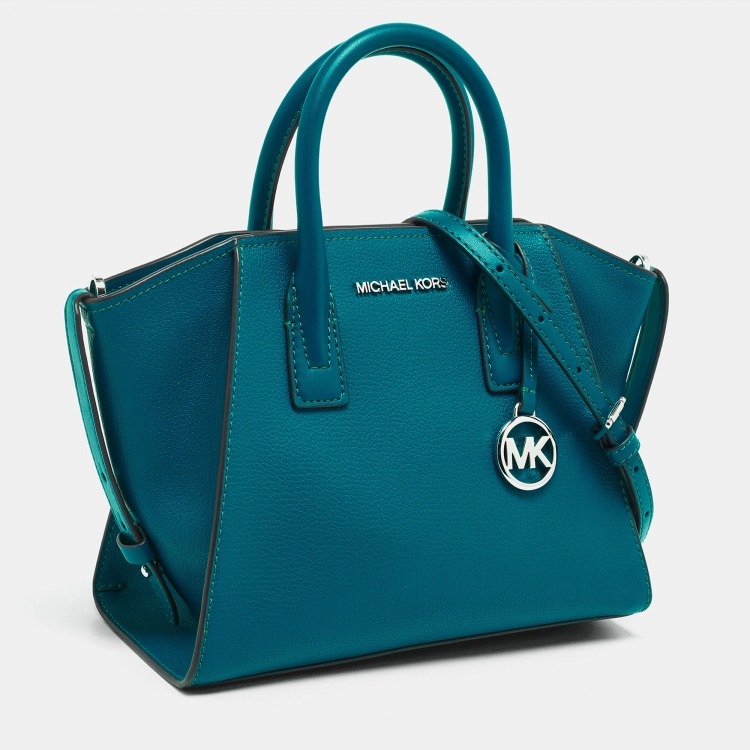 Pre Owned Michael Kors Blue Leather Small Avril Top Zip Satchel   