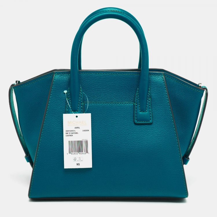 Pre Owned Michael Kors Blue Leather Small Avril Top Zip Satchel   