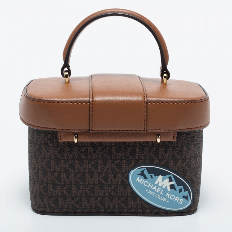 Pre Owned Michael Kors Brown Signature Coated Canvas and Leather Aspen Trunk Bag