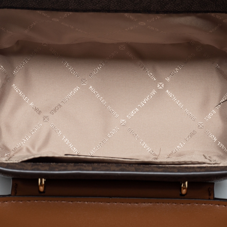 Pre Owned Michael Kors Brown Signature Coated Canvas and Leather Aspen Trunk Bag