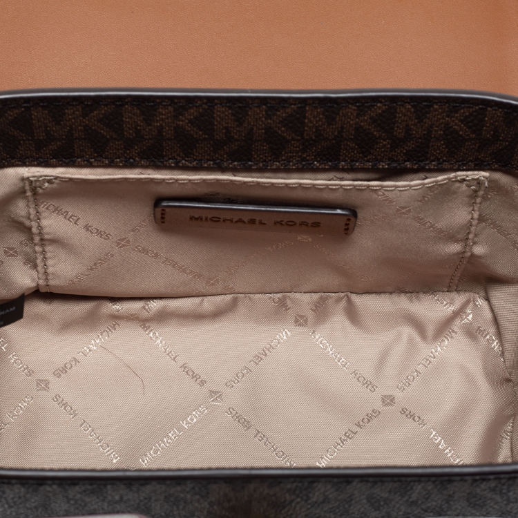 Pre Owned Michael Kors Brown Signature Coated Canvas and Leather Aspen Trunk Bag
