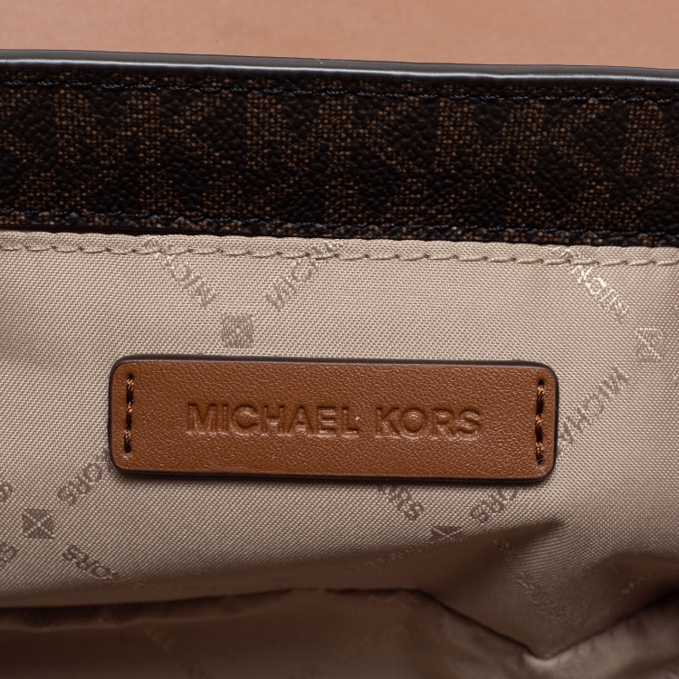 Pre Owned Michael Kors Brown Signature Coated Canvas and Leather Aspen Trunk Bag