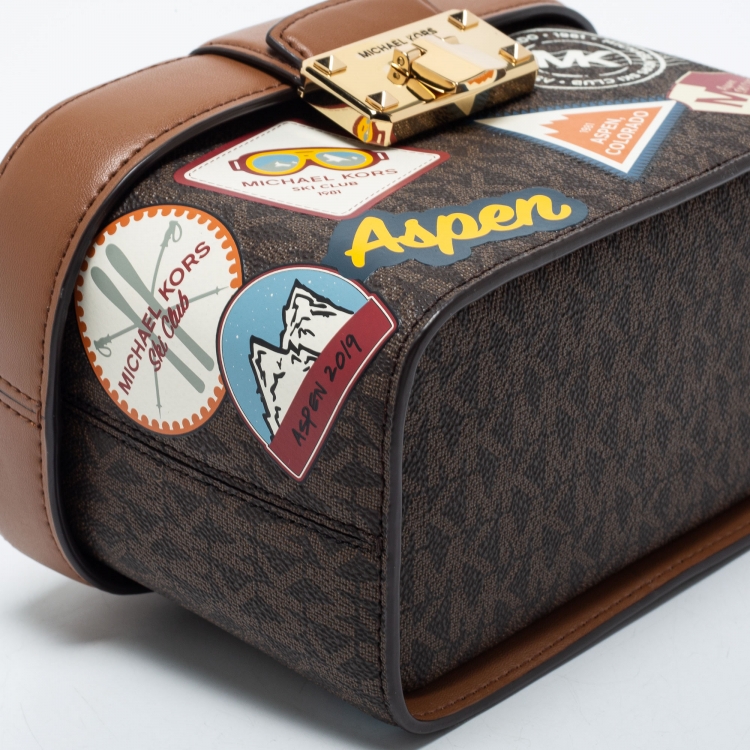 Pre Owned Michael Kors Brown Signature Coated Canvas and Leather Aspen Trunk Bag