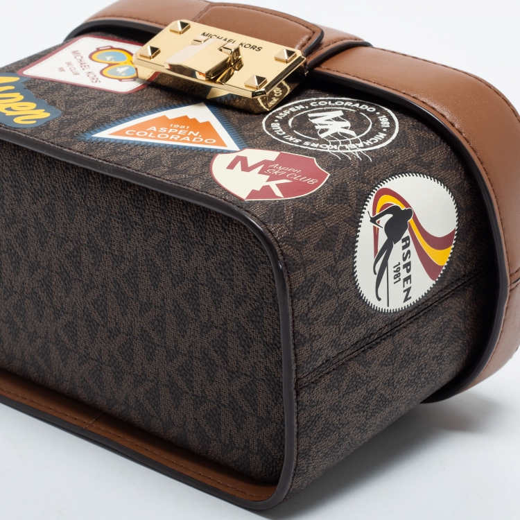 Pre Owned Michael Kors Brown Signature Coated Canvas and Leather Aspen Trunk Bag