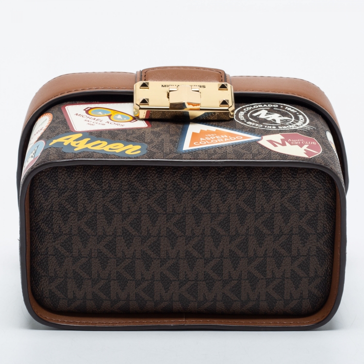 Pre Owned Michael Kors Brown Signature Coated Canvas and Leather Aspen Trunk Bag