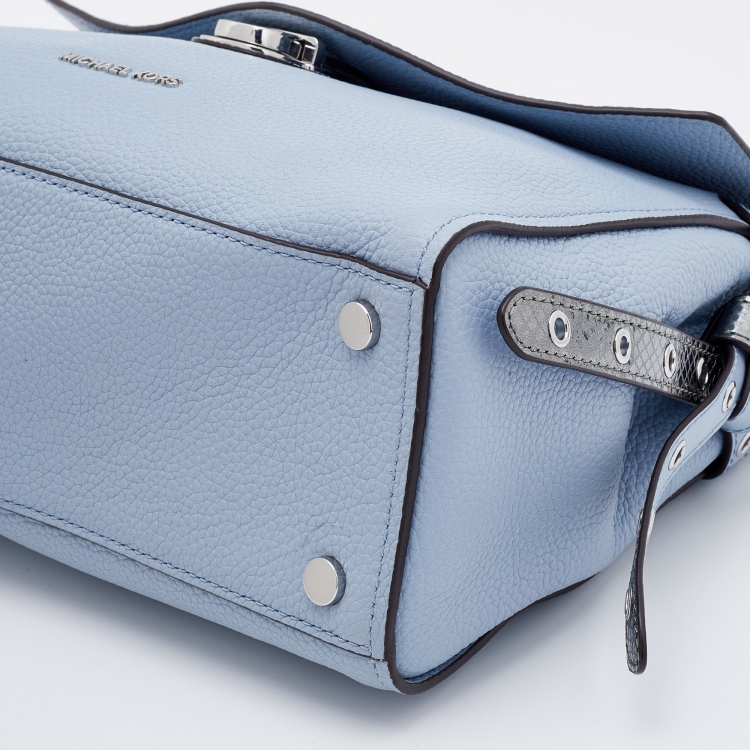 Pre Owned Michael Kors Pale Blue Leather Bristol Medium Top Handle Bag
