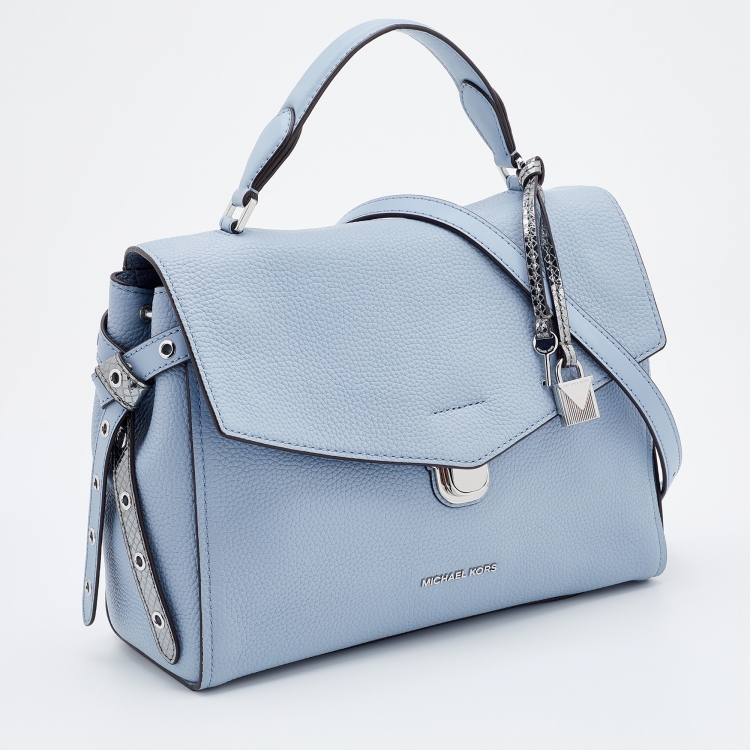 Pre Owned Michael Kors Pale Blue Leather Bristol Medium Top Handle Bag