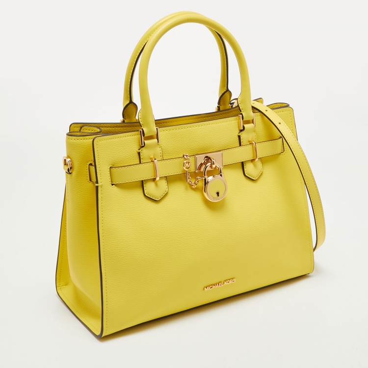 Pre Owned Michael Kors Yellow Leather Hamilton Tote