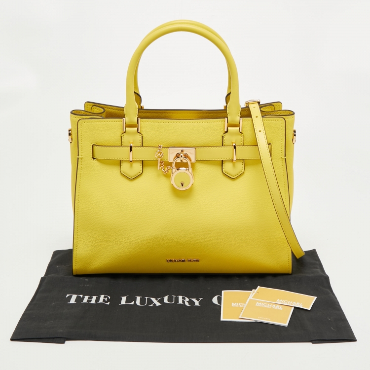 Pre Owned Michael Kors Yellow Leather Hamilton Tote