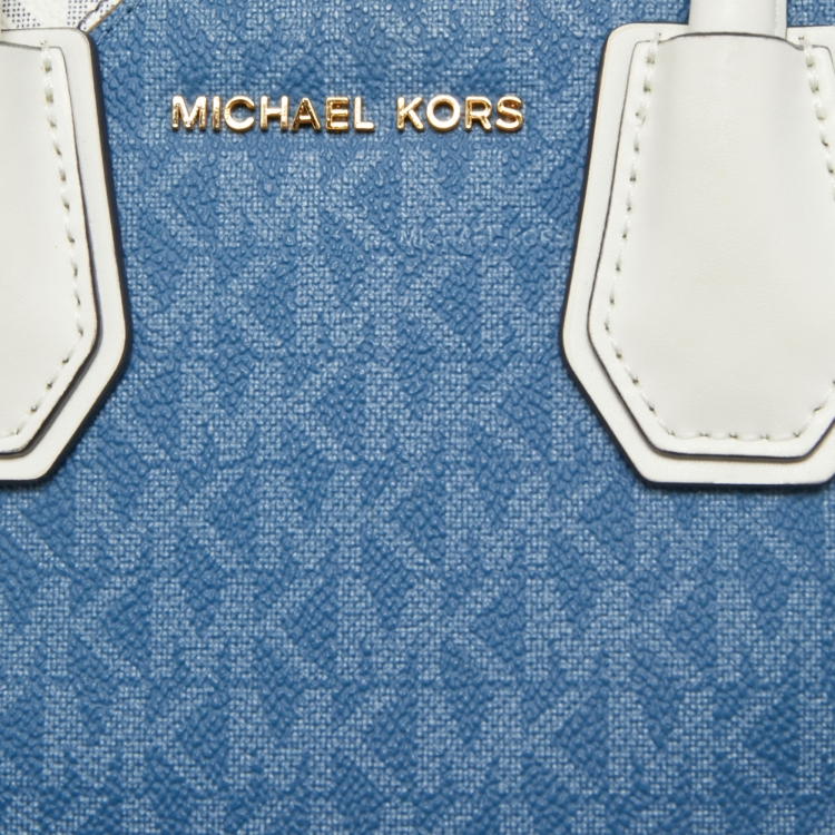 Pre Owned Michael Kors White/Blue Monogram Coated Canvas and Leather Mercer Tote