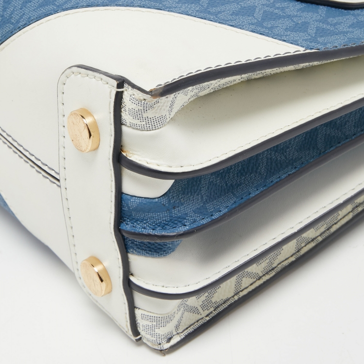 Pre Owned Michael Kors White/Blue Monogram Coated Canvas and Leather Mercer Tote