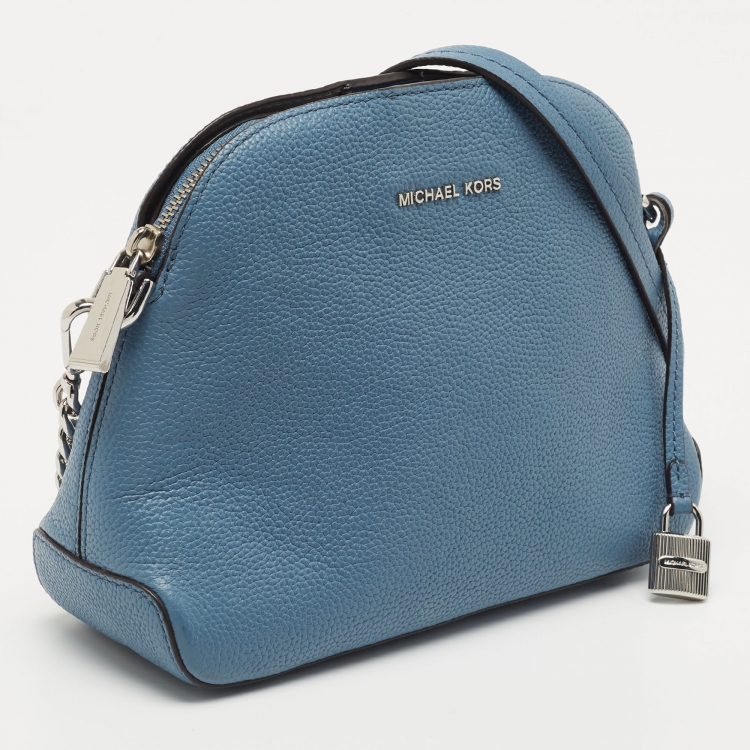 Pre Owned Michael Kors Light Blue Leather Cindy Dome Crossbody Bag