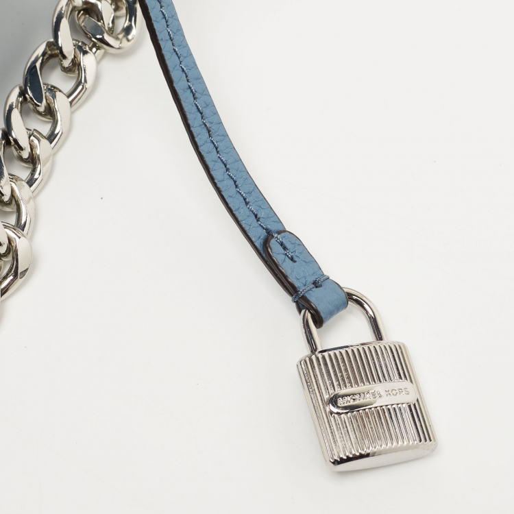 Pre Owned Michael Kors Light Blue Leather Cindy Dome Crossbody Bag