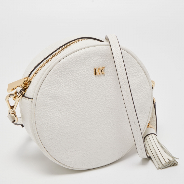 Pre Owned Michael Kors White Leather Round Crossbody Bag