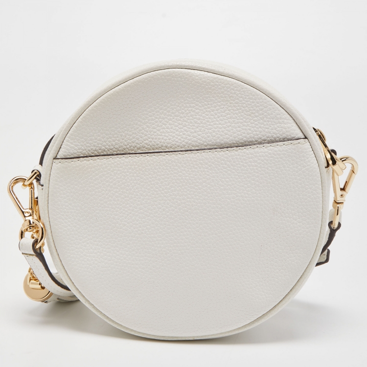 Pre Owned Michael Kors White Leather Round Crossbody Bag