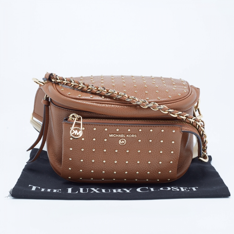 Pre Owned Michael Kors Tan Studded Leather Belt Bag