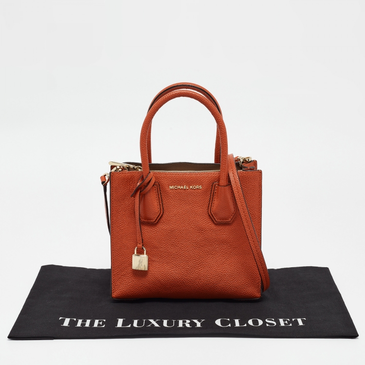 Pre Owned Michael Kors Orange Leather Small Mercer Tote