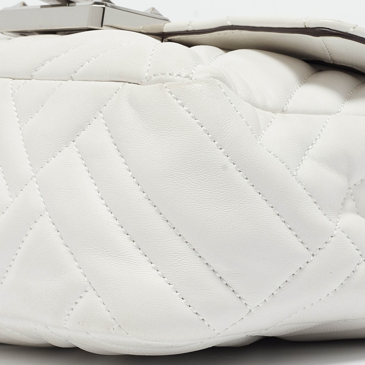 Pre Owned Michael Kors White Quilted Leather Peyton Shoulder Bag