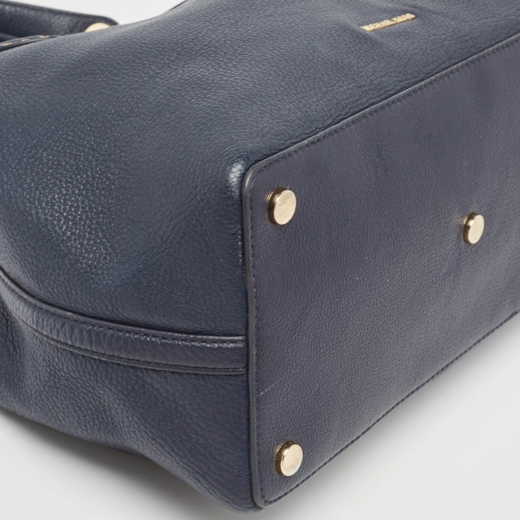 Pre Owned Michael Kors Navy Blue Leather Brooklyn Shoulder Bag