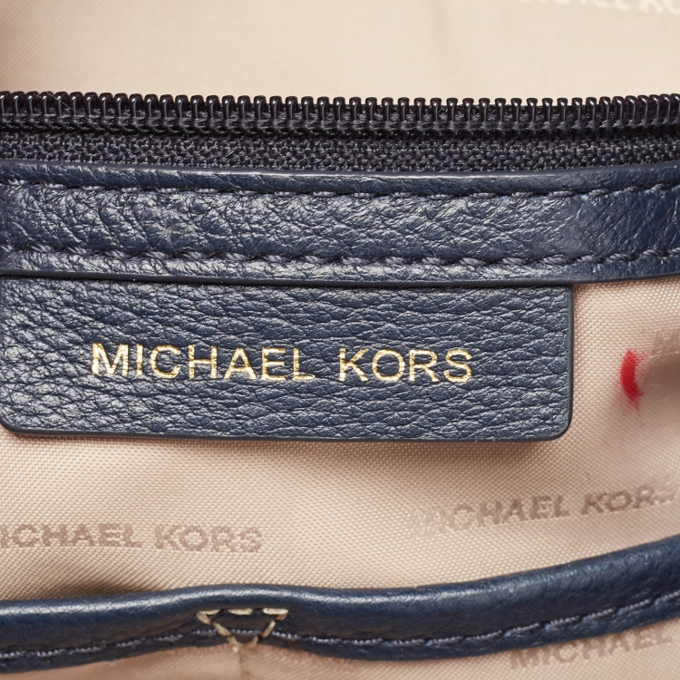 Pre Owned Michael Kors Navy Blue Leather Brooklyn Shoulder Bag