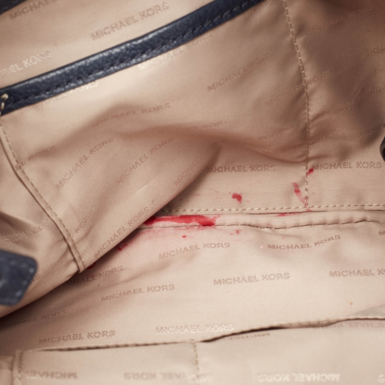 Pre Owned Michael Kors Navy Blue Leather Brooklyn Shoulder Bag