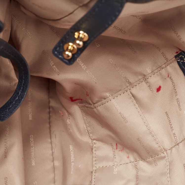 Pre Owned Michael Kors Navy Blue Leather Brooklyn Shoulder Bag